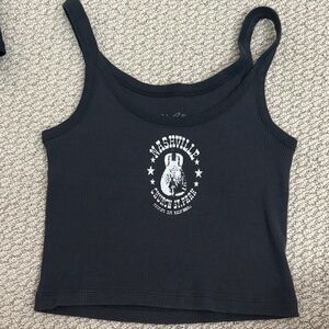 Brandy Melville Black Ribbed Nashville Graphic Crop Tank